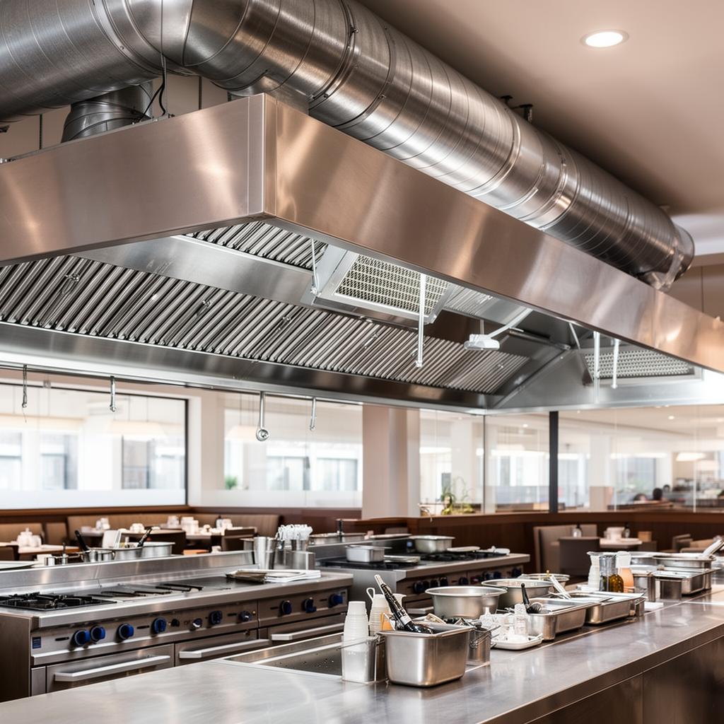Cappa di aspirazione professionale in acciaio inox installata in cucina ristorante